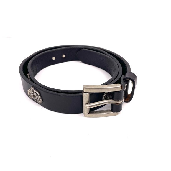 Vintage Black Leather Biker Belt with Motorcycle Accents – Size 38 - Picture 1 of 7